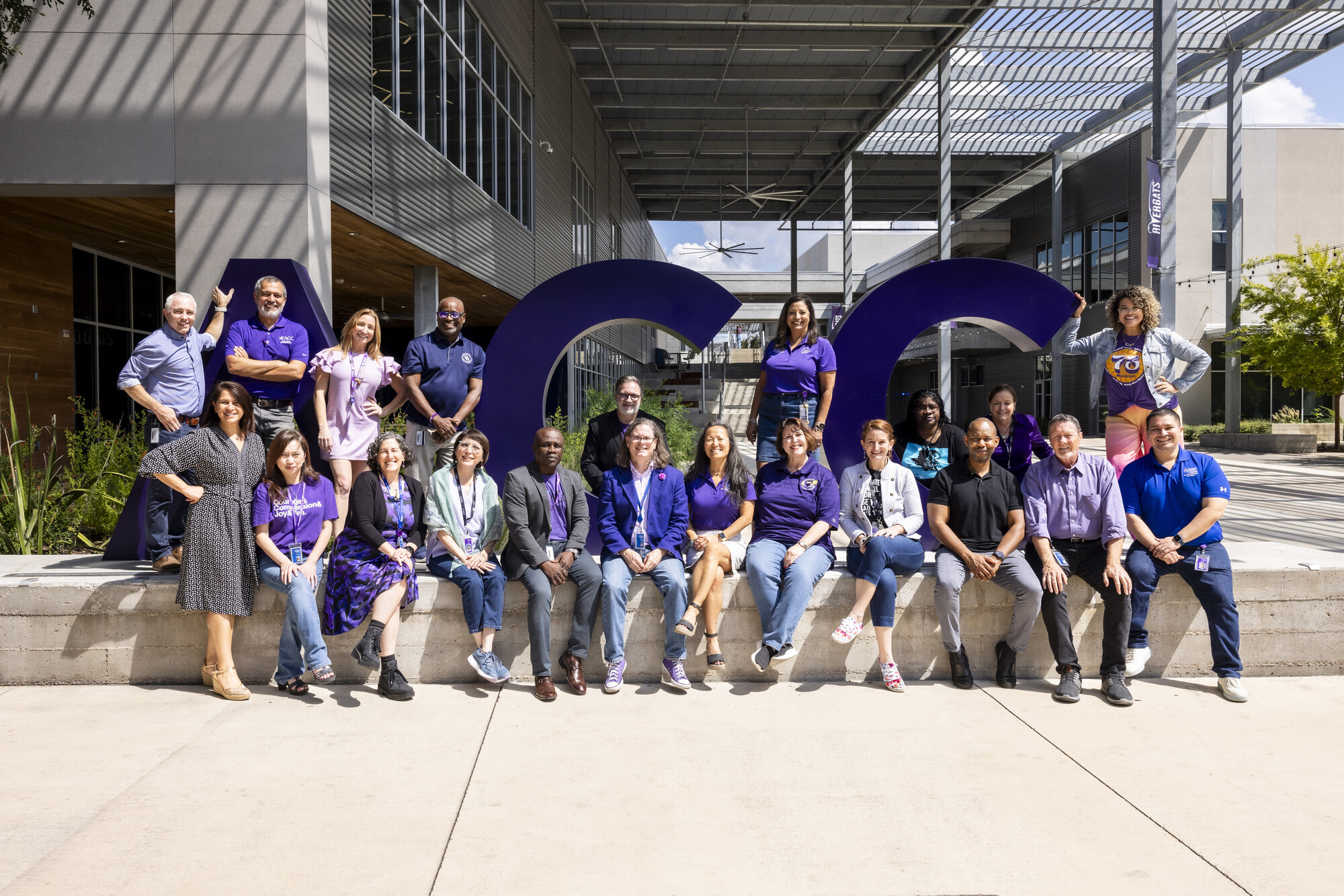 The inaugural cohort of the Austin Community College Chancellor’s Leadership Institute (CLI) pose for a group portrait with ACC Chancellor Dr. Russell Lowery-Hart at the conclusion of the first week of sessions on Friday, September 20, 2024, at the Highland Campus.